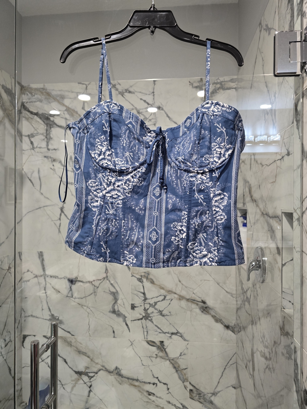 Blue Floral Bustier Tank Top